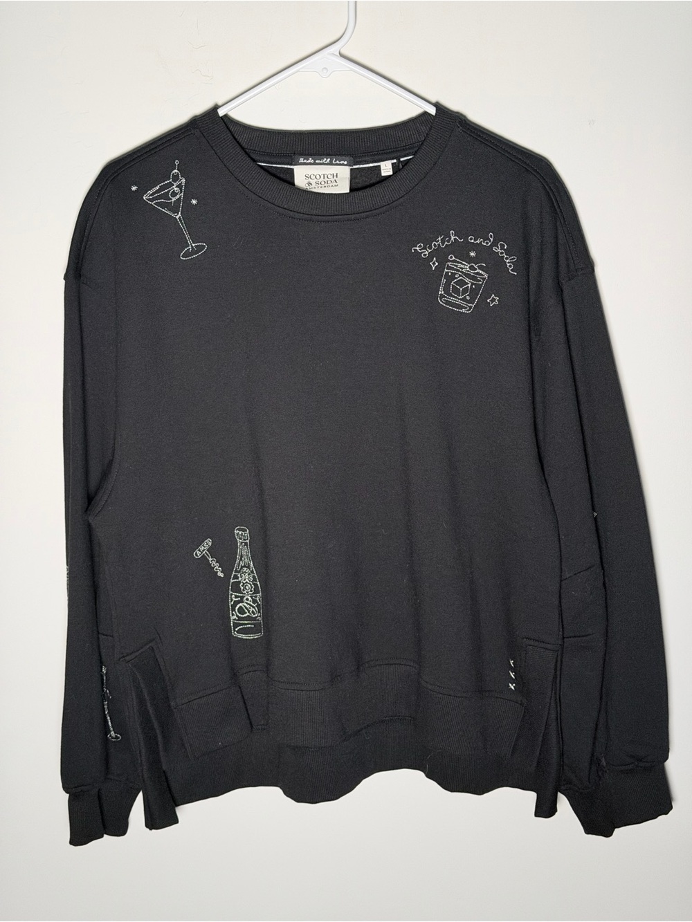 Scotch & Soda Black Crewneck Sweatshirt with Light Embroidery